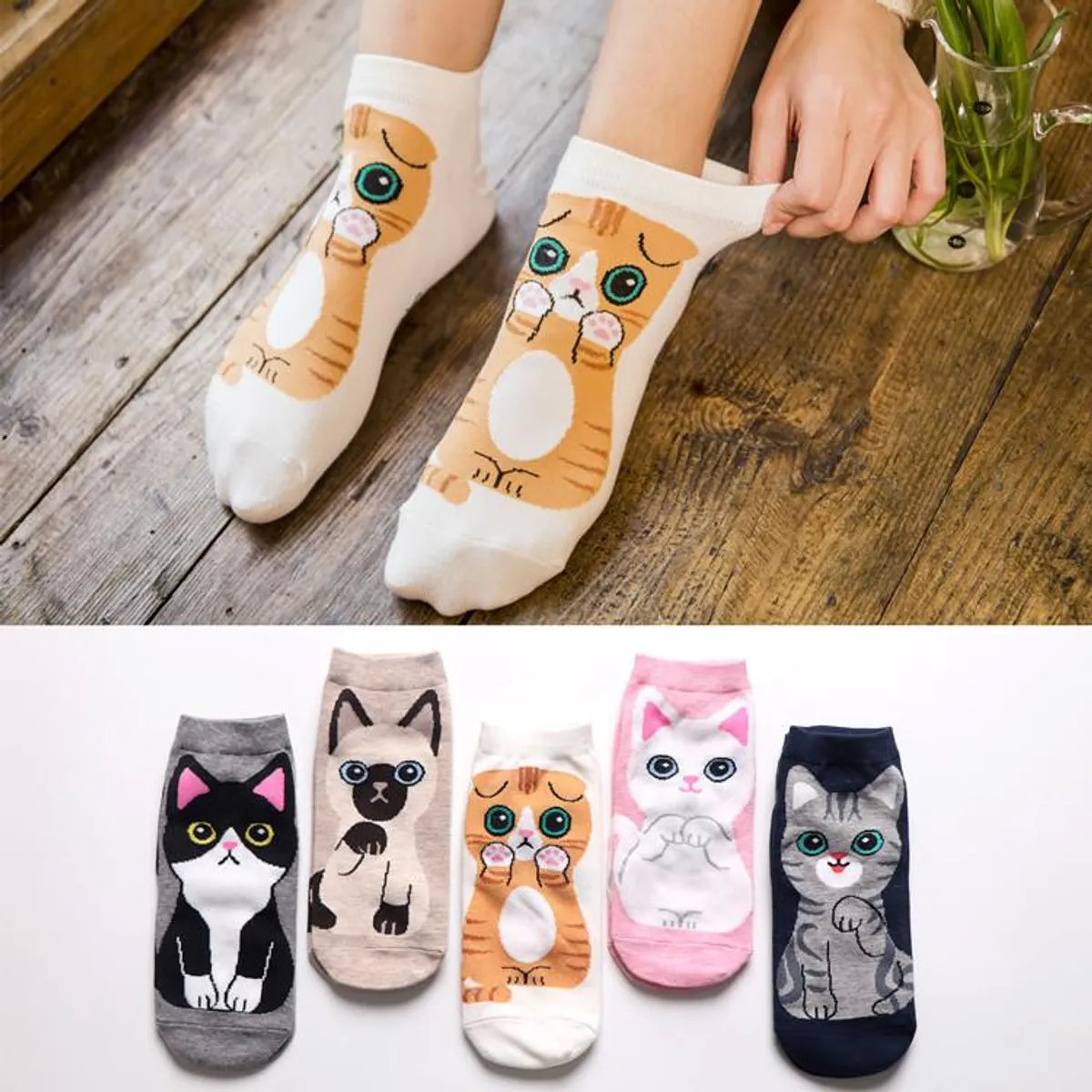 Women&#39;S Cotton Socks Wholesale Cute Cartoon Cat Female Boat Socks Fashion Wild Short Socks