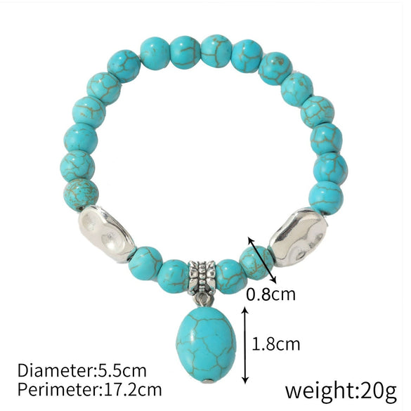 Women Beaded Turquoise Bracelet Handmade Geometric Style