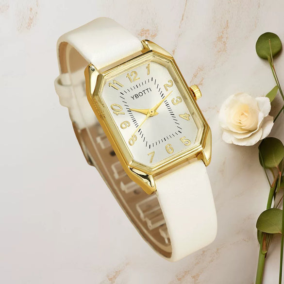 Women Casual Fashion Square Quartz Watch Leather Pu Stainless Steel