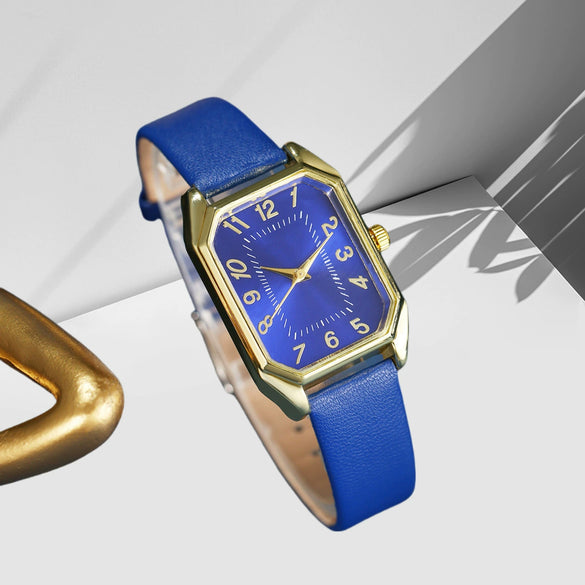 Women Casual Fashion Square Quartz Watch Leather Pu Stainless Steel