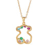 Women Copper Gold Plated Love Bear Pendant Necklace With Heart Shape Geometric Pattern And Mixed Gemstone Inlay
