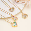 Women Copper Gold Plated Love Bear Pendant Necklace With Heart Shape Geometric Pattern And Mixed Gemstone Inlay