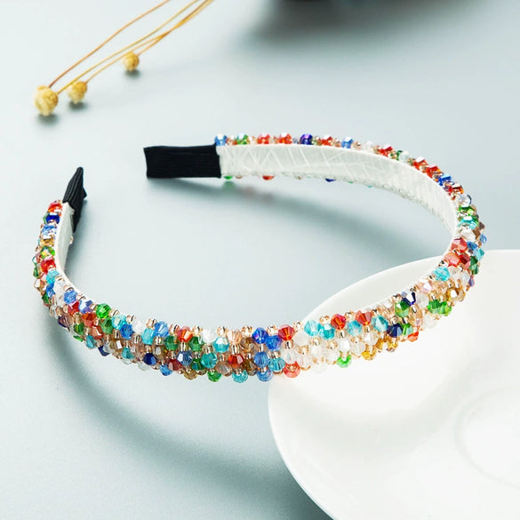 Women Crystal Handmade Beaded Hairband Thin Edge Fashion Simple Pressed Hair Accessory