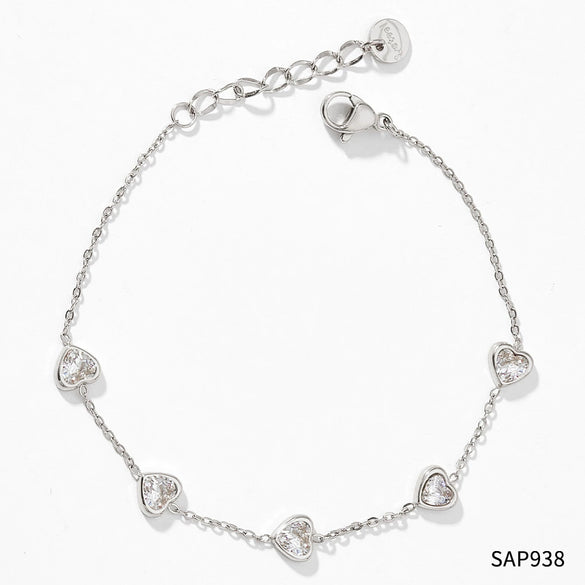 Women Cute Mini Love Heart Zircon Temperament Bracelet Stainless Steel Jewelry Electroplating