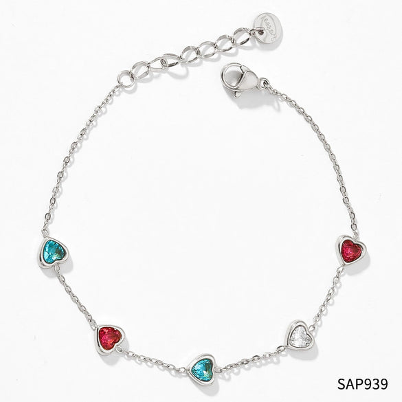 Women Cute Mini Love Heart Zircon Temperament Bracelet Stainless Steel Jewelry Electroplating
