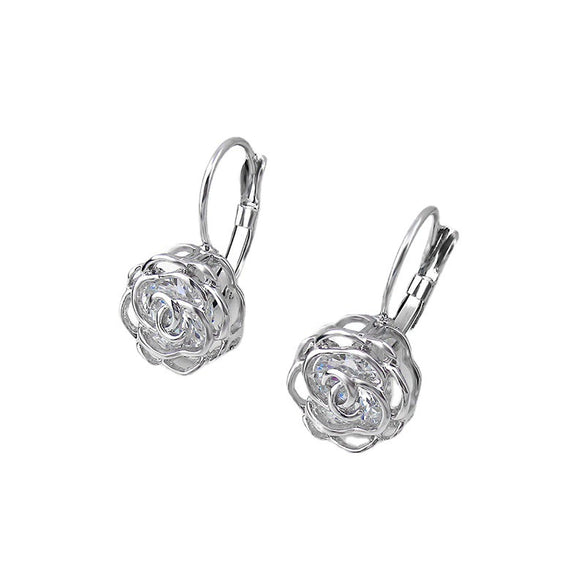 Women Earrings Alloy Gold Inlaid Camellia Hollow Style