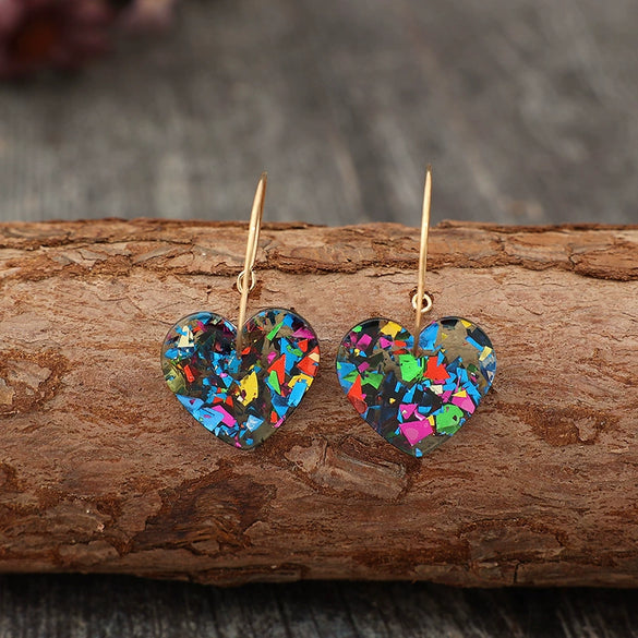 Women Earrings Plastic Resin Heartshaped Sequins Printing Valentine's Day Series