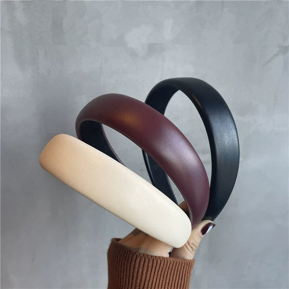 Women Elegant French Style Pu Leather Hair Band Handmade Simple Geometric Headband Hair Accessory