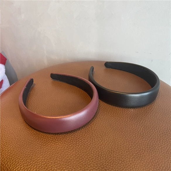 Women Elegant French Style Pu Leather Hair Band Handmade Simple Geometric Headband Hair Accessory