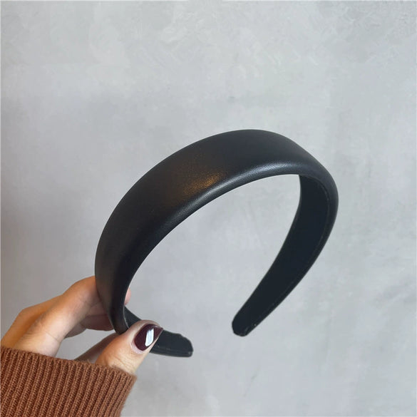 Women Elegant French Style Pu Leather Hair Band Handmade Simple Geometric Headband Hair Accessory