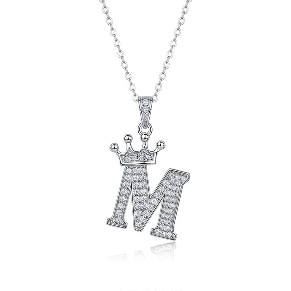 Women Fashion English Alphabet 925 Silver Necklace With Moissanite Inlay And Cross Chain