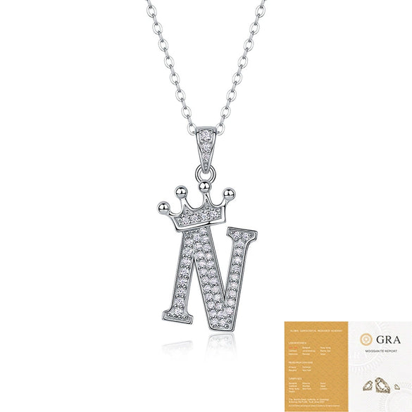 Women Fashion English Alphabet 925 Silver Necklace With Moissanite Inlay And Cross Chain