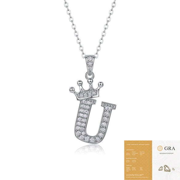 Women Fashion English Alphabet 925 Silver Necklace With Moissanite Inlay And Cross Chain