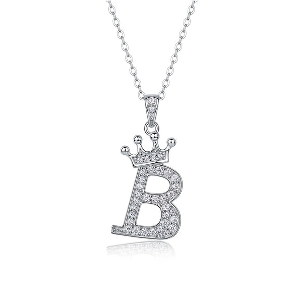 Women Fashion English Alphabet 925 Silver Necklace With Moissanite Inlay And Cross Chain