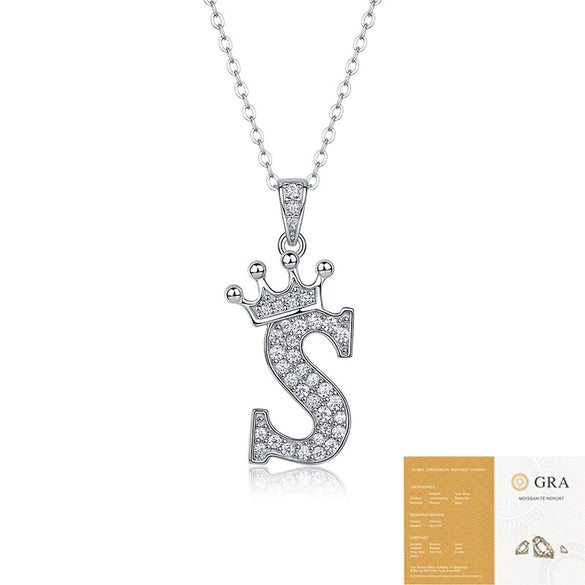 Women Fashion English Alphabet 925 Silver Necklace With Moissanite Inlay And Cross Chain