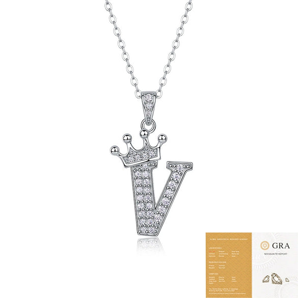 Women Fashion English Alphabet 925 Silver Necklace With Moissanite Inlay And Cross Chain