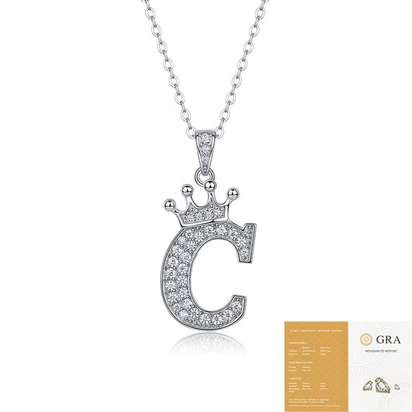 Women Fashion English Alphabet 925 Silver Necklace With Moissanite Inlay And Cross Chain