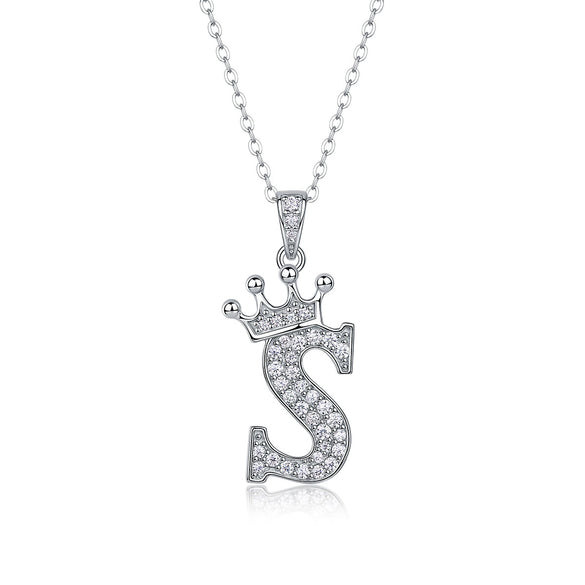 Women Fashion English Alphabet 925 Silver Necklace With Moissanite Inlay And Cross Chain