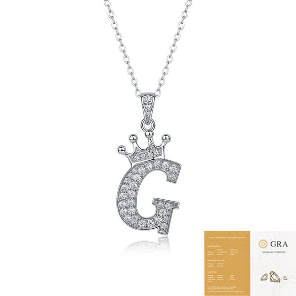 Women Fashion English Alphabet 925 Silver Necklace With Moissanite Inlay And Cross Chain