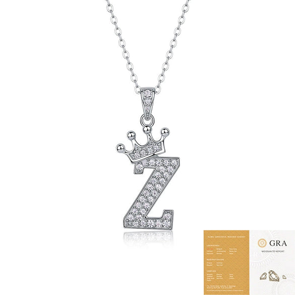 Women Fashion English Alphabet 925 Silver Necklace With Moissanite Inlay And Cross Chain