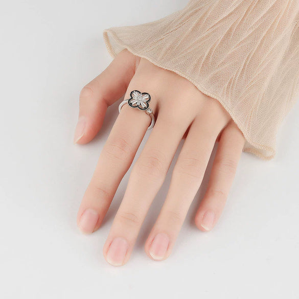 Women Fashion Fourleaf Clover Rotatable Ring Copper