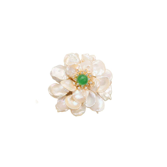 Women Fashion Freshwater Pearl Handmade Baroque Flower Brooch With Electroplating