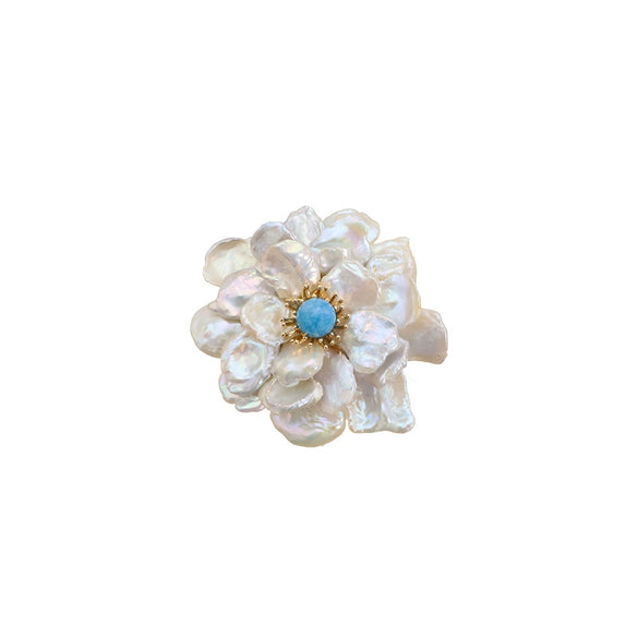 Women Fashion Freshwater Pearl Handmade Baroque Flower Brooch With Electroplating