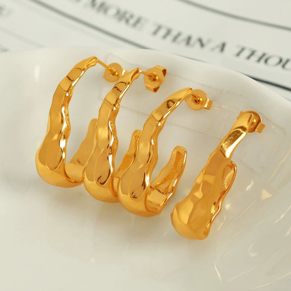 Women Fashion Geometric Pleated Lava Design 316L Stainless Steel Earrings With Electroplating