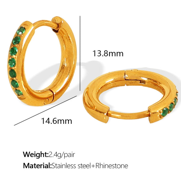 Women Fashion Geometric Round Micro Set Color Zircon 316L Stainless Steel Earrings With Electroplating