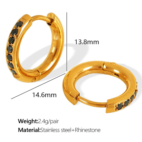 Women Fashion Geometric Round Micro Set Color Zircon 316L Stainless Steel Earrings With Electroplating