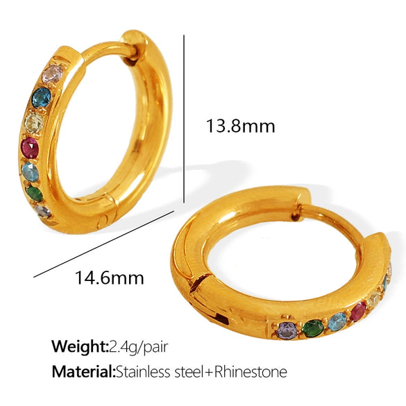 Women Fashion Geometric Round Micro Set Color Zircon 316L Stainless Steel Earrings With Electroplating