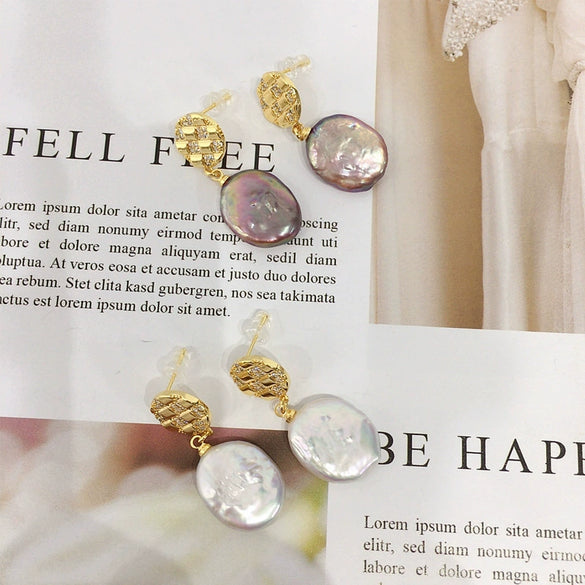 Women Fashion Ol Natural Freshwater Baroque Pearl Earrings With S925 Sterling Silver Needle And 18K Goldfilled And Alien Shape