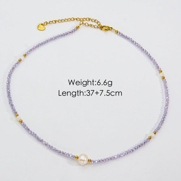 Women Handmade Natural Pearl Natural Stone Huangbei Crystal Stainless Steel Geometric Style Necklace With Electroplating