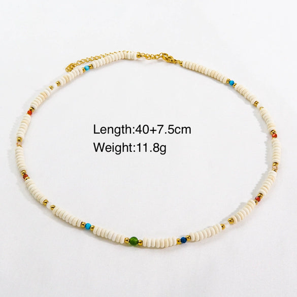 Women Handmade Natural Pearl Natural Stone Huangbei Crystal Stainless Steel Geometric Style Necklace With Electroplating
