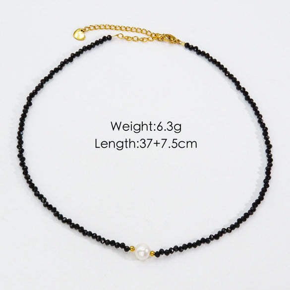 Women Handmade Natural Pearl Natural Stone Huangbei Crystal Stainless Steel Geometric Style Necklace With Electroplating