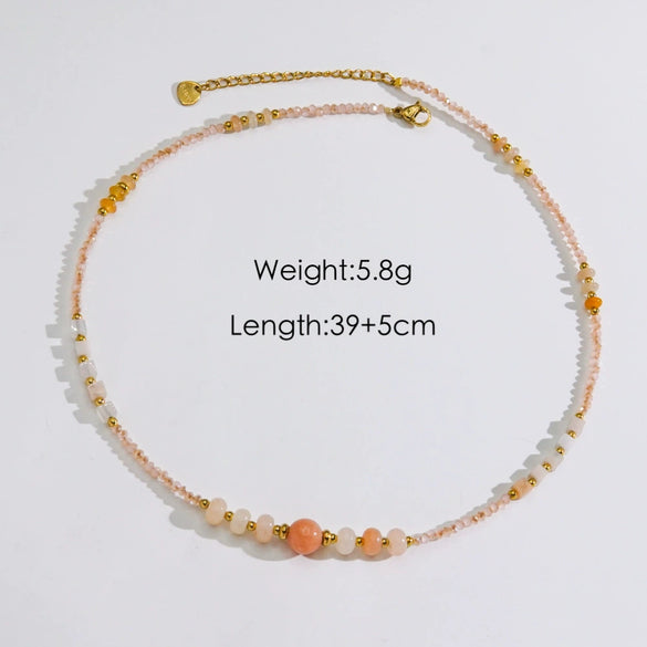 Women Handmade Natural Pearl Natural Stone Huangbei Crystal Stainless Steel Geometric Style Necklace With Electroplating