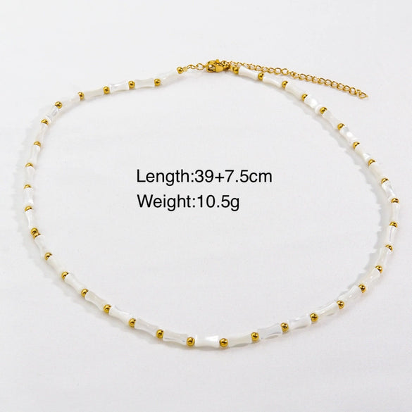 Women Handmade Natural Pearl Natural Stone Huangbei Crystal Stainless Steel Geometric Style Necklace With Electroplating