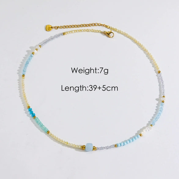 Women Handmade Natural Pearl Natural Stone Huangbei Crystal Stainless Steel Geometric Style Necklace With Electroplating