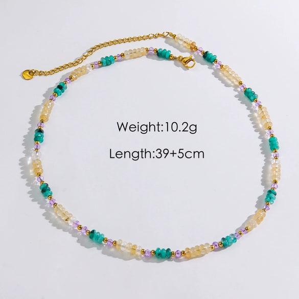 Women Handmade Natural Pearl Natural Stone Huangbei Crystal Stainless Steel Geometric Style Necklace With Electroplating