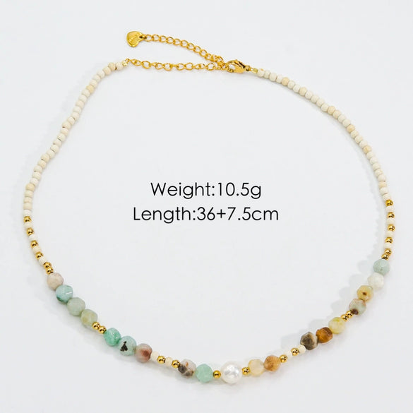 Women Handmade Natural Pearl Natural Stone Huangbei Crystal Stainless Steel Geometric Style Necklace With Electroplating