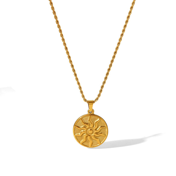 Women Hip Hop Punk Stainless Steel And Titanium Steel Necklace With Sun Totem Pendant And Geometric Styling And Electroplating Treatment