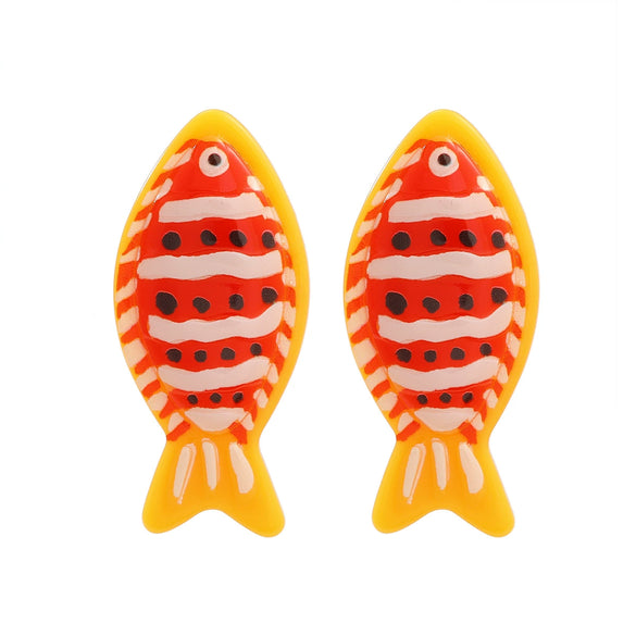 Women Jewelry Tropical Fish Clown Fish Pendant Necklace Earrings Set Plastic Resin Alloy Handmade Snake Bone Chain Animals Zodiac Style