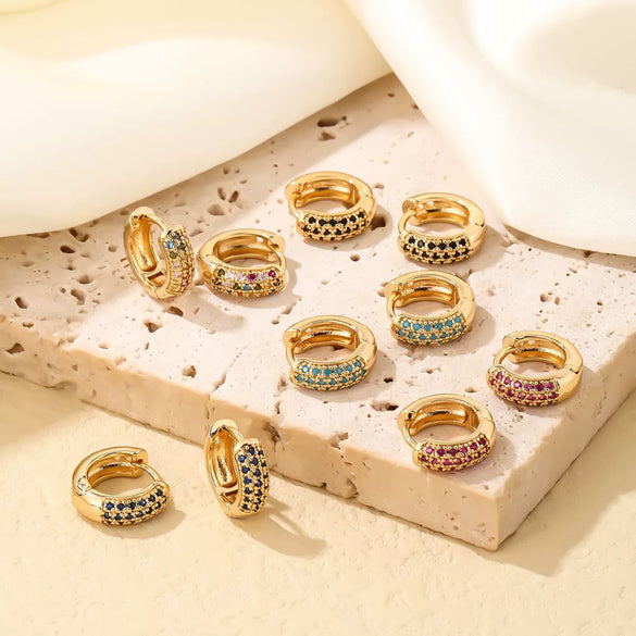 Women Light Luxury Round Cartoon Zircon Inlaid Copper Earrings Simple Style