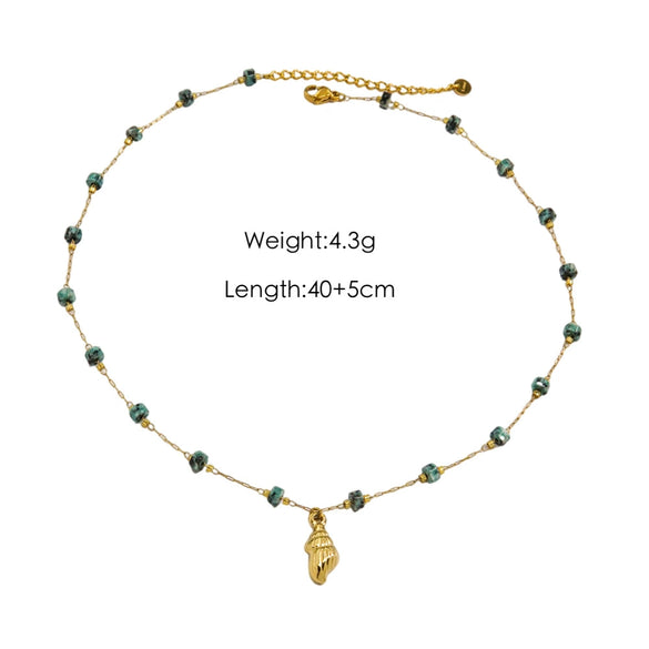 Women Necklace Stainless Steel Titanium Steel Natural Pearl Beaded Handmade Geometric Heart Shape Pendant