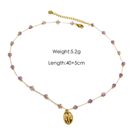 Women Necklace Stainless Steel Titanium Steel Natural Pearl Beaded Handmade Geometric Heart Shape Pendant