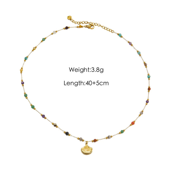 Women Necklace Stainless Steel Titanium Steel Natural Pearl Beaded Handmade Geometric Heart Shape Pendant