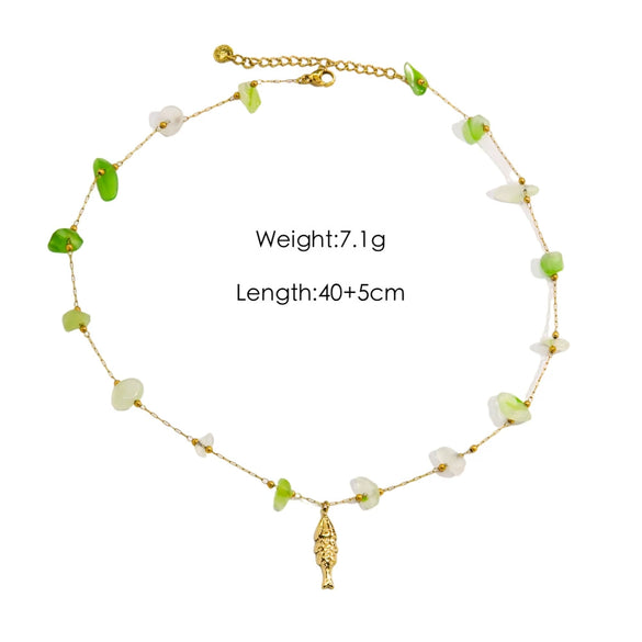 Women Necklace Stainless Steel Titanium Steel Natural Pearl Beaded Handmade Geometric Heart Shape Pendant
