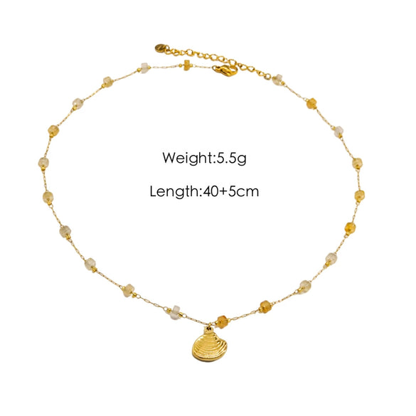 Women Necklace Stainless Steel Titanium Steel Natural Pearl Beaded Handmade Geometric Heart Shape Pendant