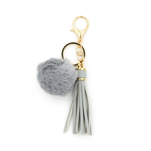 Women Pendant Fur Ball Leather Tassel Keychain Plush Accessories