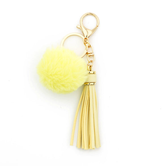 Women Pendant Fur Ball Leather Tassel Keychain Plush Accessories